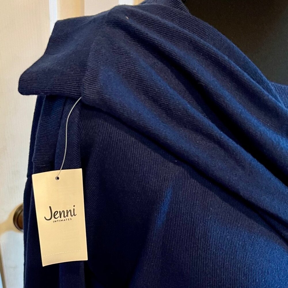 Jenni Intimates Women's Size S Navy Cowl-Neck Shirt Long Sleeve Chest Pocket NWT